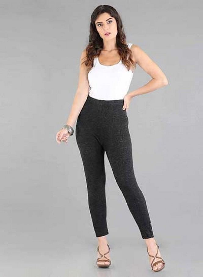 Black Solid Woollen Leggings