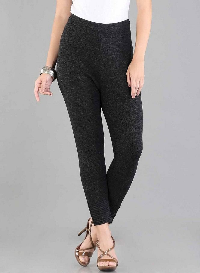 Black Solid Woollen Leggings