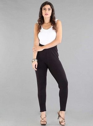 Black Solid Woollen Leggings