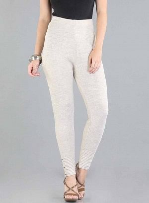 Beige Solid Woollen Leggings