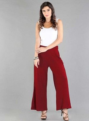 Red Solid Winter Palazzos