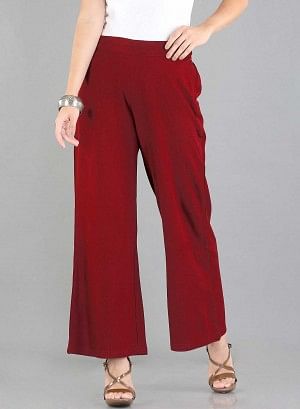 Red Solid Winter Palazzos