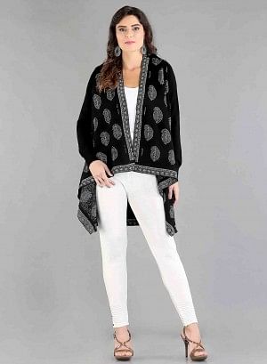 Black Paisley Print Asymmetrical Cape