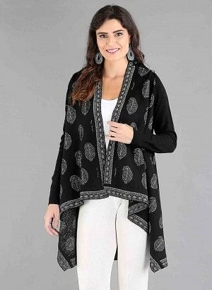 Black Paisley Print Asymmetrical Cape