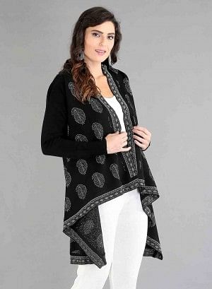 Black Paisley Print Asymmetrical Cape