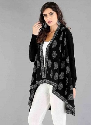 Black Paisley Print Asymmetrical Cape