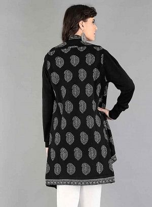 Black Paisley Print Asymmetrical Cape