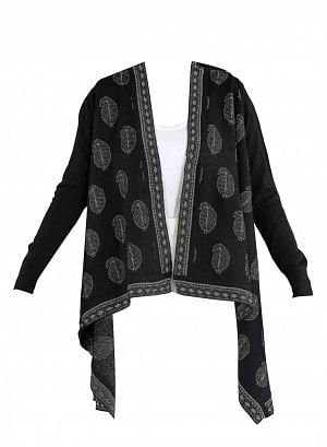 Black Paisley Print Asymmetrical Cape