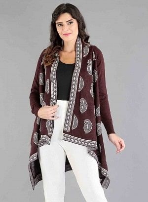 Red Paisley Print Asymmetrical Cape