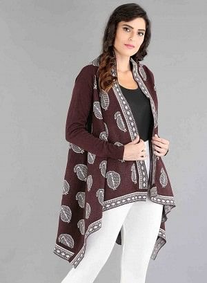 Red Paisley Print Asymmetrical Cape