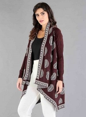 Red Paisley Print Asymmetrical Cape