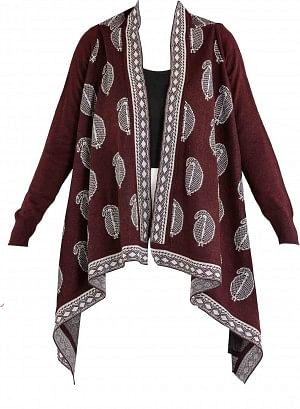 Red Paisley Print Asymmetrical Cape