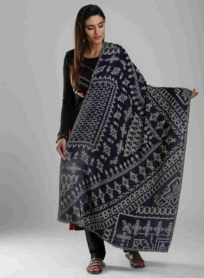 Blue Printed Winter Stole