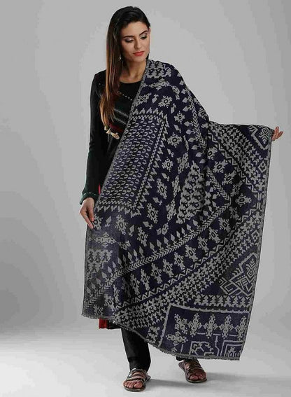 Blue Printed Winter Stole