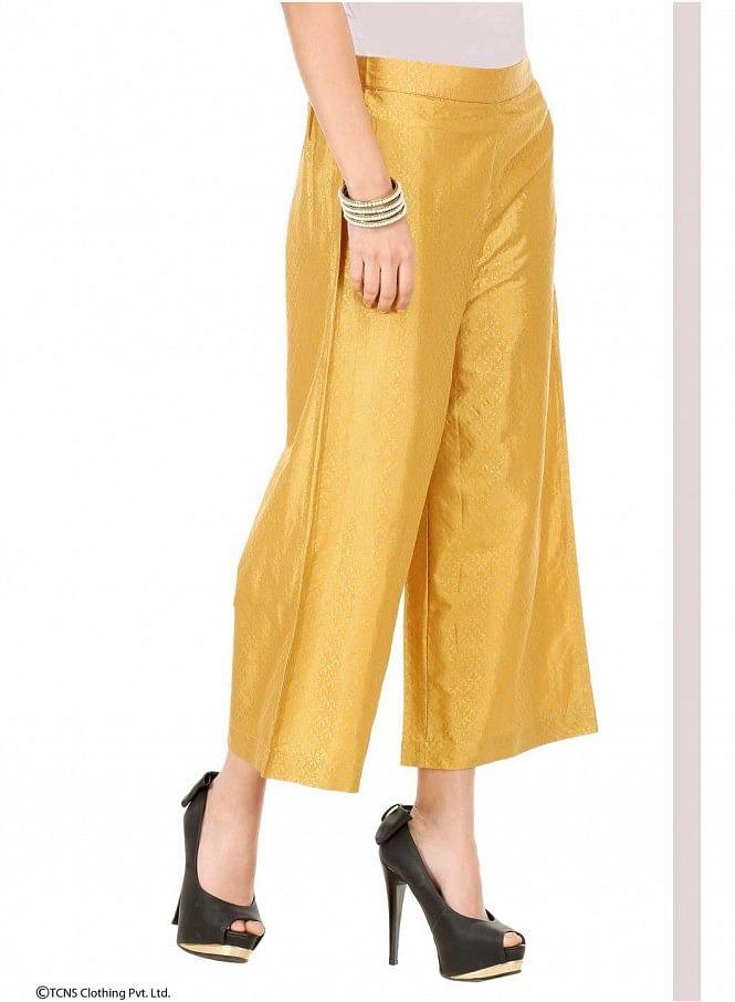 Gold-Toned Printed Ankle-Length Pants - wforwoman