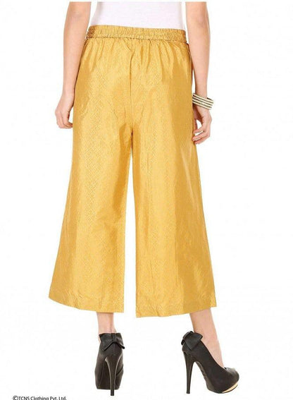 Gold-Toned Printed Ankle-Length Pants - wforwoman