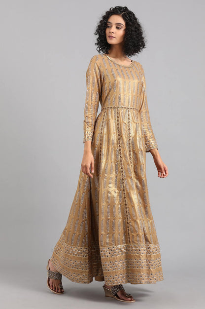 Golden Round Neck Embellished Dress - wforwoman