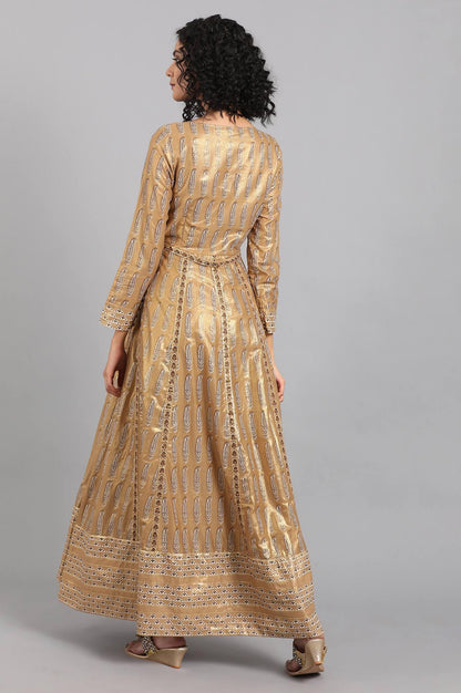 Golden Round Neck Embellished Dress - wforwoman