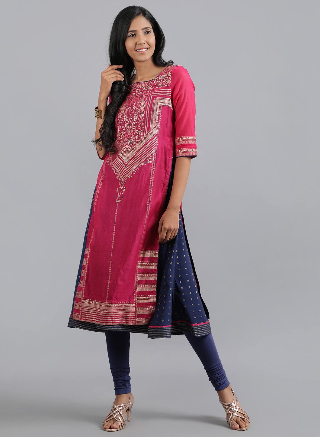 Pink Round Neck Layered kurta