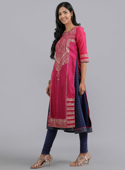 Pink Round Neck Layered kurta