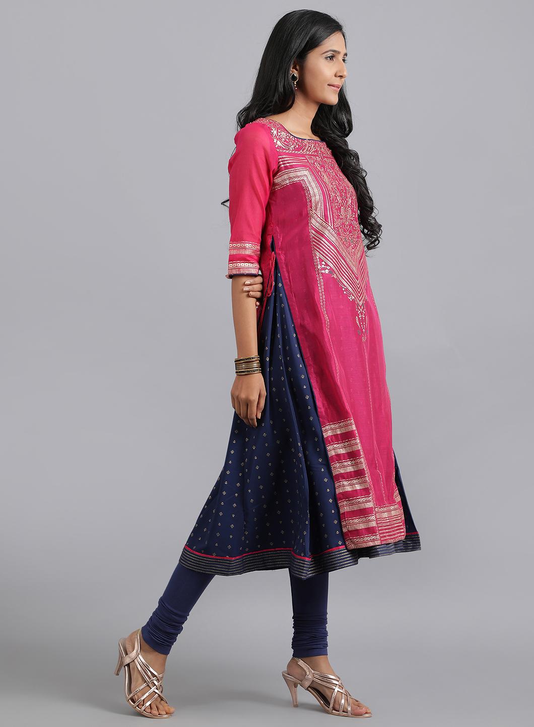 Pink Round Neck Layered kurta