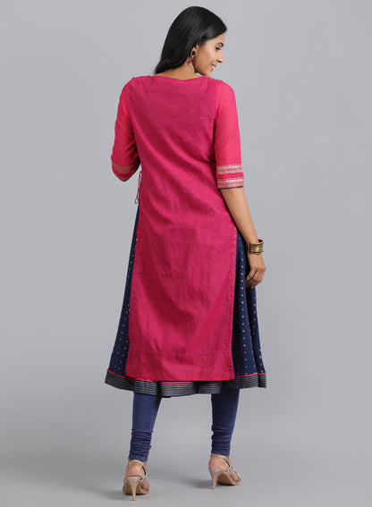 Pink Round Neck Layered kurta