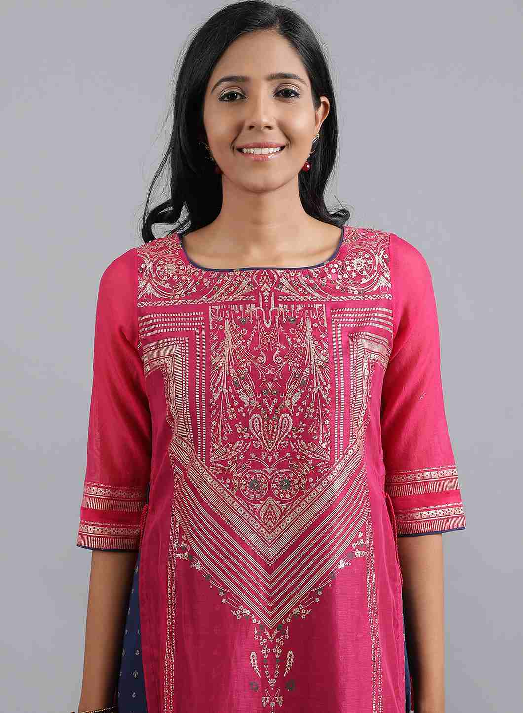 Pink Round Neck Layered kurta