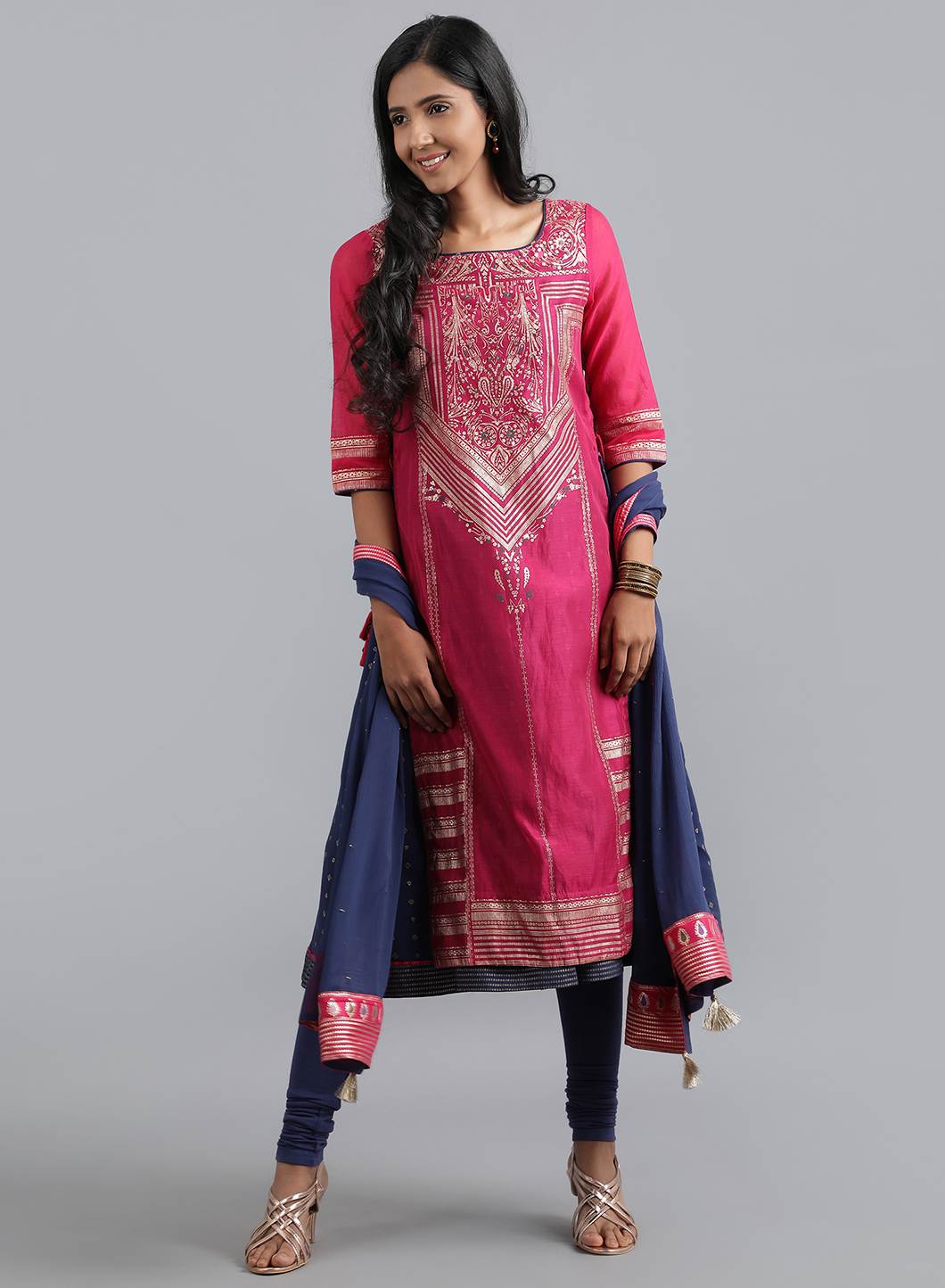 Pink Round Neck Layered kurta