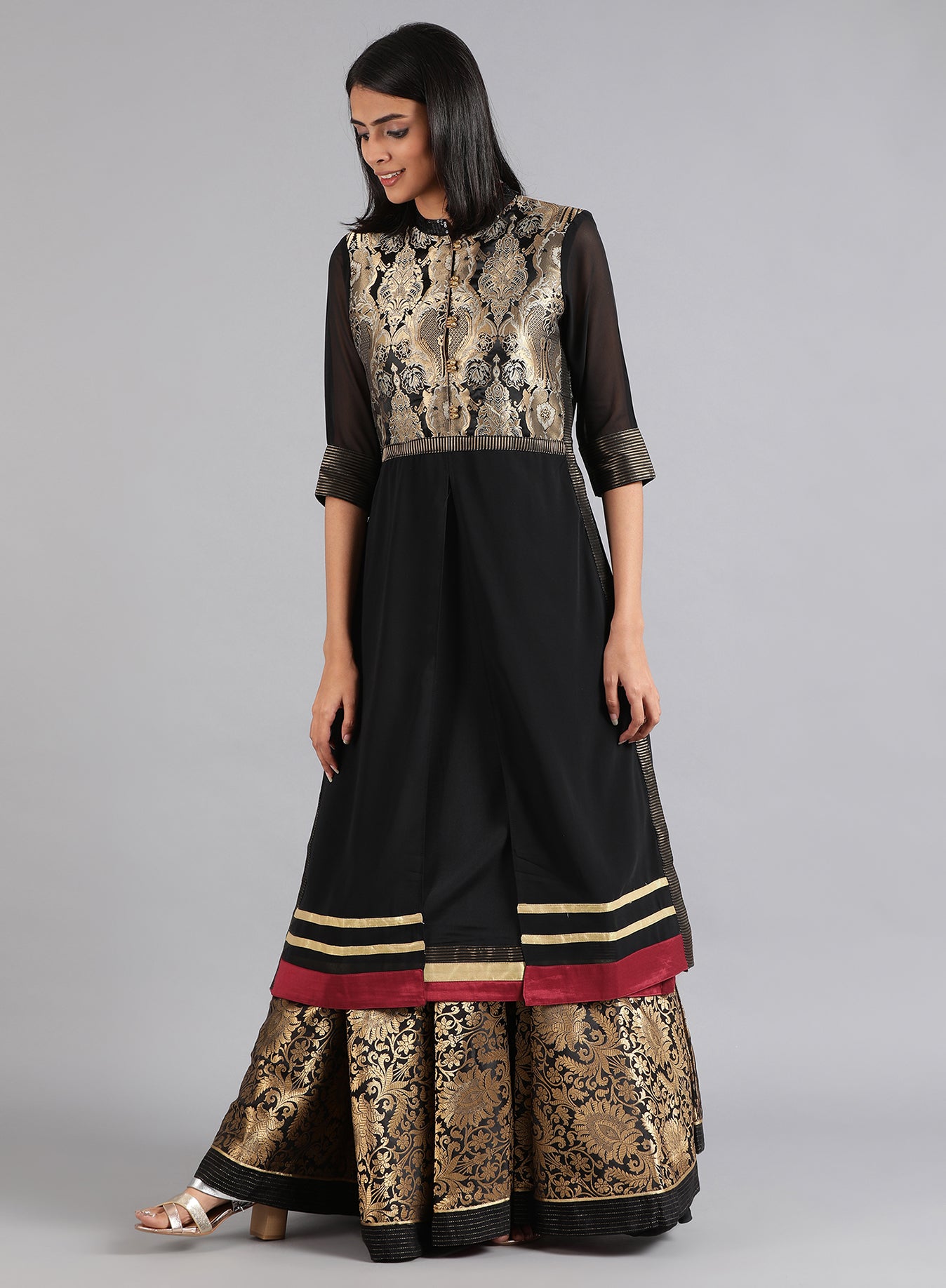 Black Mandarin Neck Yarn-dyed kurta