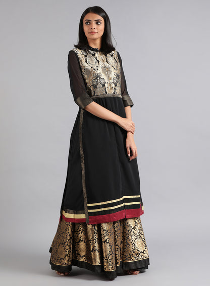 Black Mandarin Neck Yarn-dyed kurta