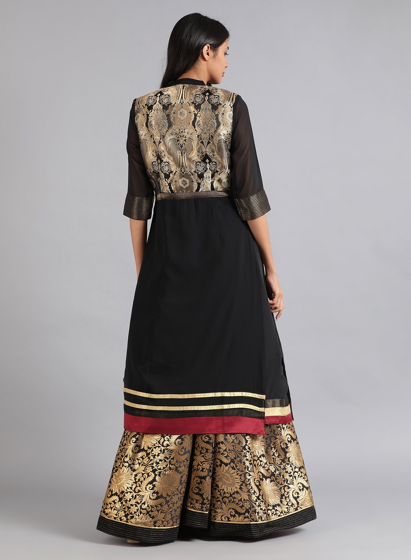 Black Mandarin Neck Yarn-dyed kurta