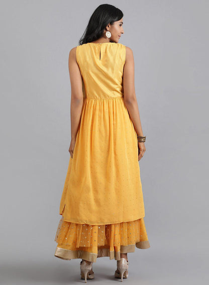 Mustard Yellow Round Neck Tasselled kurta - wforwoman