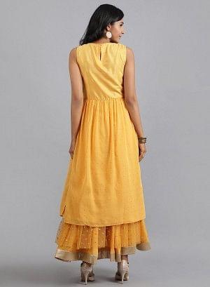 Mustard Yellow Round Neck Tasselled kurta - wforwoman