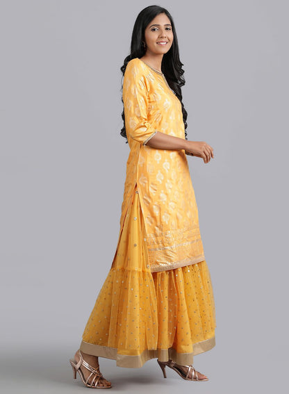 Mustard Yellow Round Neck Printed kurta