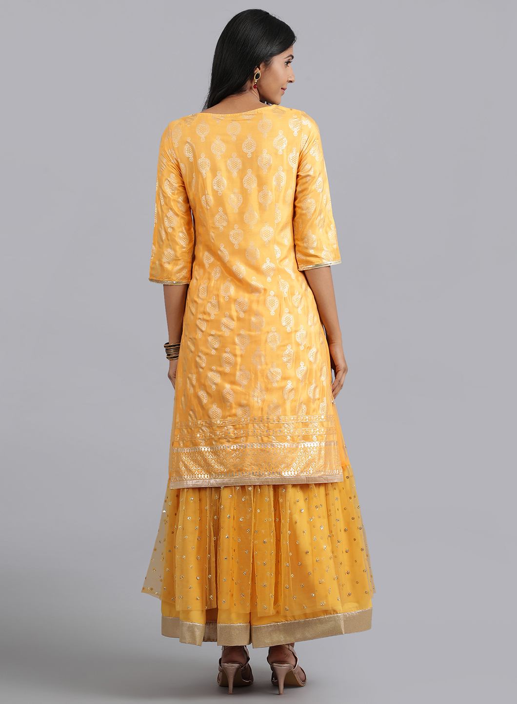 Mustard Yellow Round Neck Printed kurta