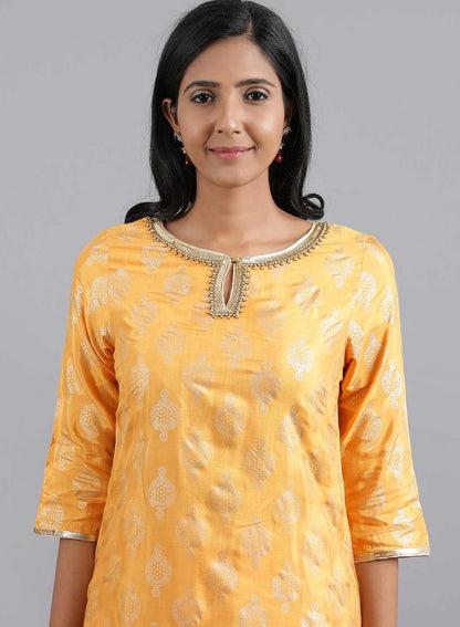 Mustard Yellow Round Neck Printed kurta