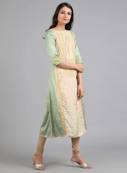 Green Round Neck Printed kurta - wforwoman