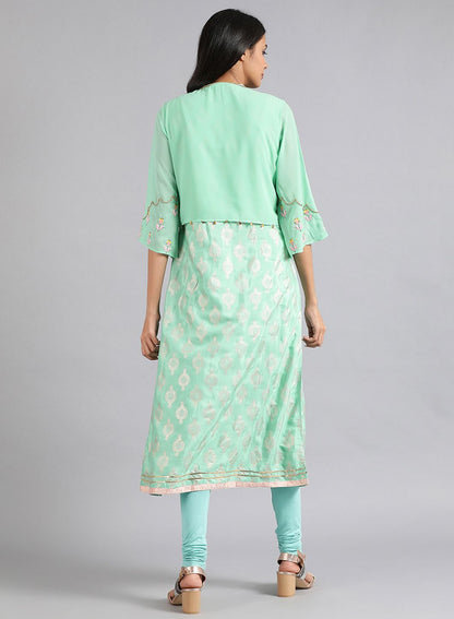 Green Mandarin Neck Floral Print kurta