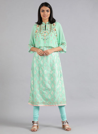 Green Mandarin Neck Floral Print kurta