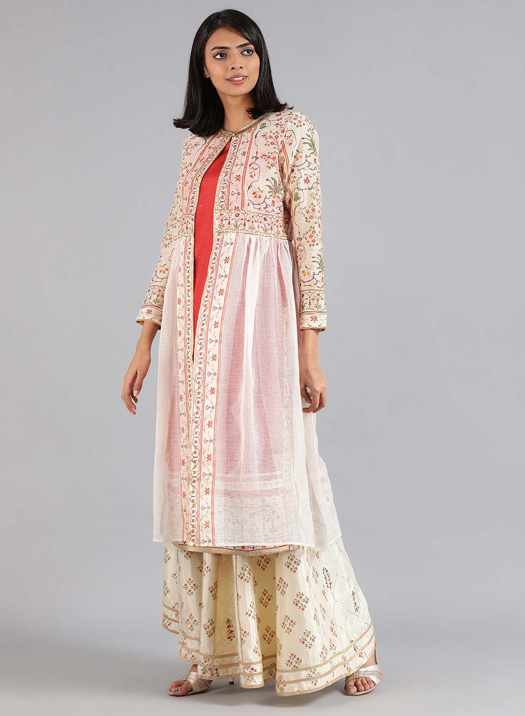 Off-White Round Neck Layered kurta