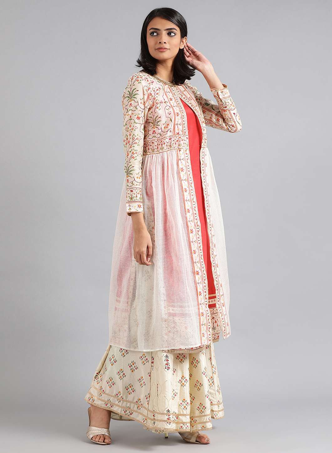 Off-White Round Neck Layered kurta