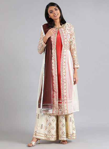 Off-White Round Neck Layered kurta