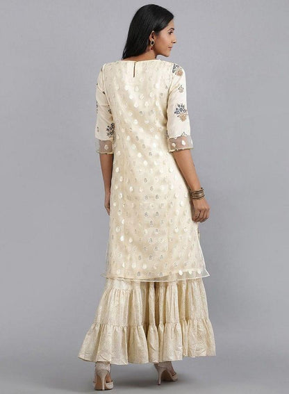 Off-White Round Neck Layered kurta - wforwoman