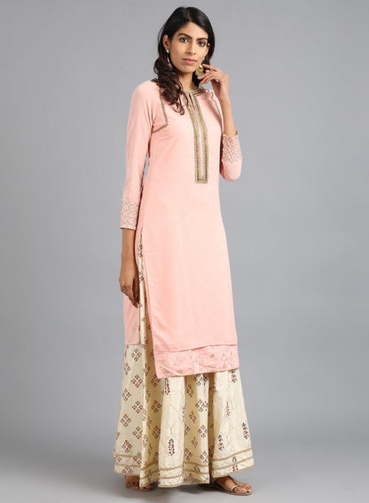 Pink Round Neck Solid kurta - wforwoman