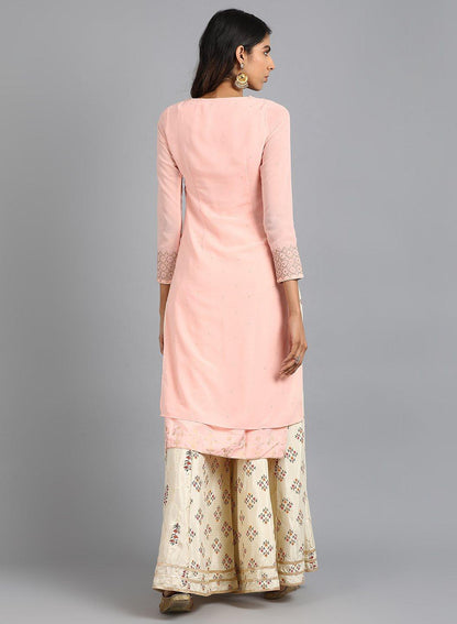 Pink Round Neck Solid kurta - wforwoman