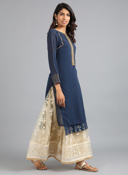 Blue Round Neck Solid kurta