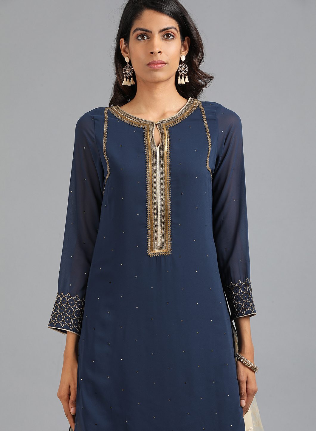 Blue Round Neck Solid kurta