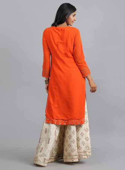 Orange Round Neck Solid kurta - wforwoman