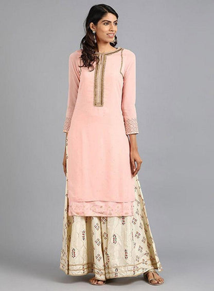 Pink Round Neck Solid kurta - wforwoman