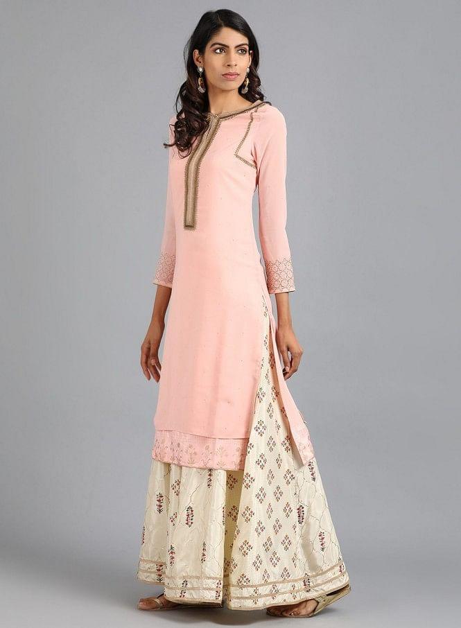 Pink Round Neck Solid kurta - wforwoman